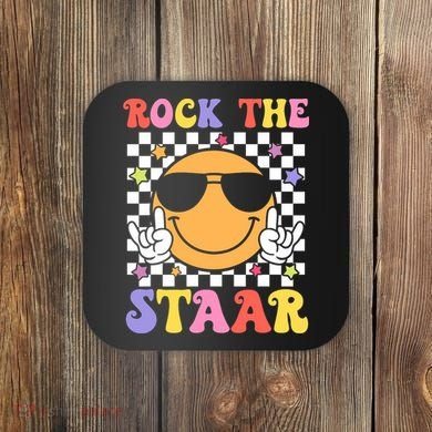 Rock The Staar Test Testing Day Smile Face Groovy Teacher  Coaster