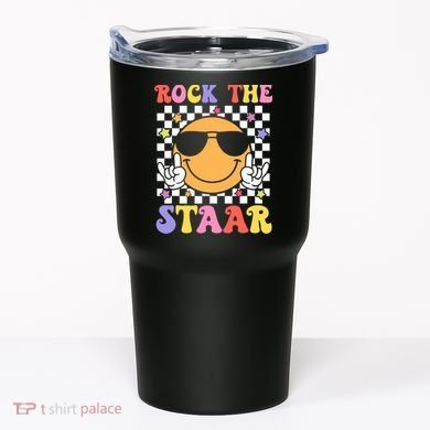 Rock The Staar Test Testing Day Smile Face Groovy Teacher  Tumbler