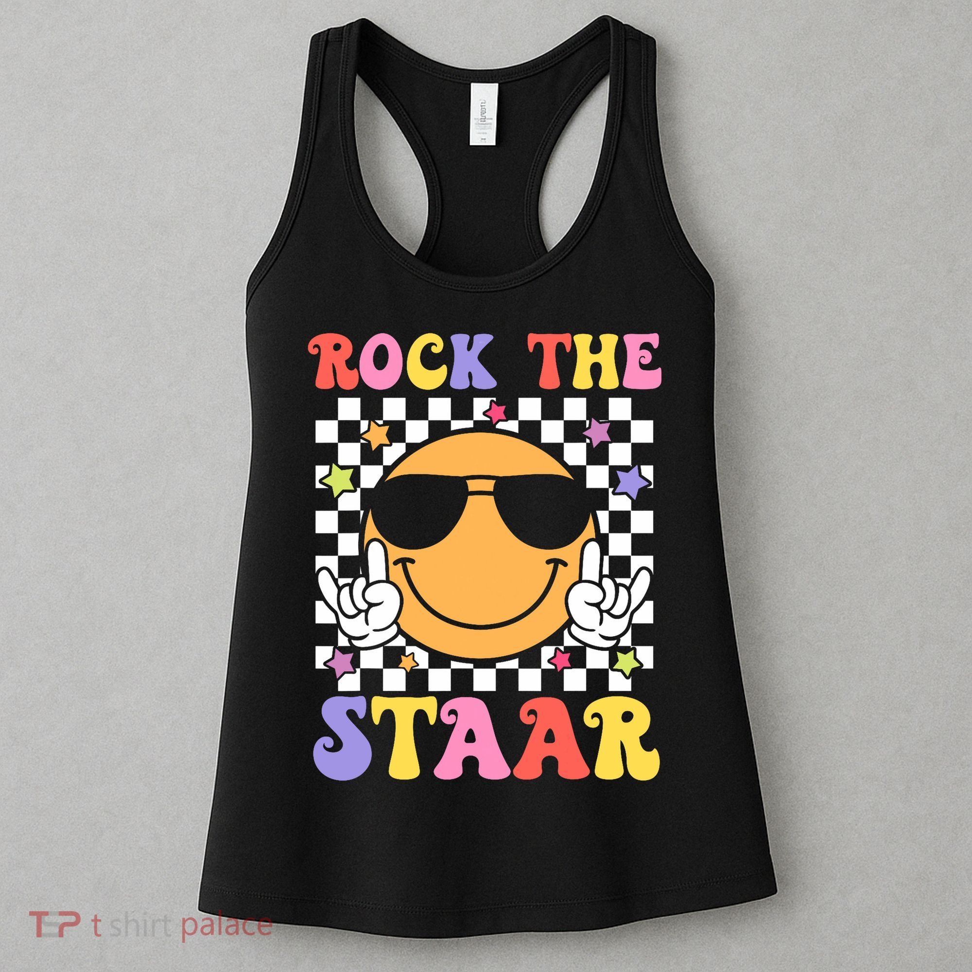 Rock The Staar Test Testing Day Smile Face Groovy Teacher  Women's Tank Top