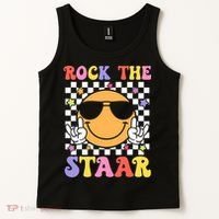 Rock The Staar Test Testing Day Smile Face Groovy Teacher  Tank Top thumb 2