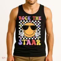 Rock The Staar Test Testing Day Smile Face Groovy Teacher  Tank Top thumb 3