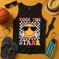 Rock The Staar Test Testing Day Smile Face Groovy Teacher  Tank Top thumb 4