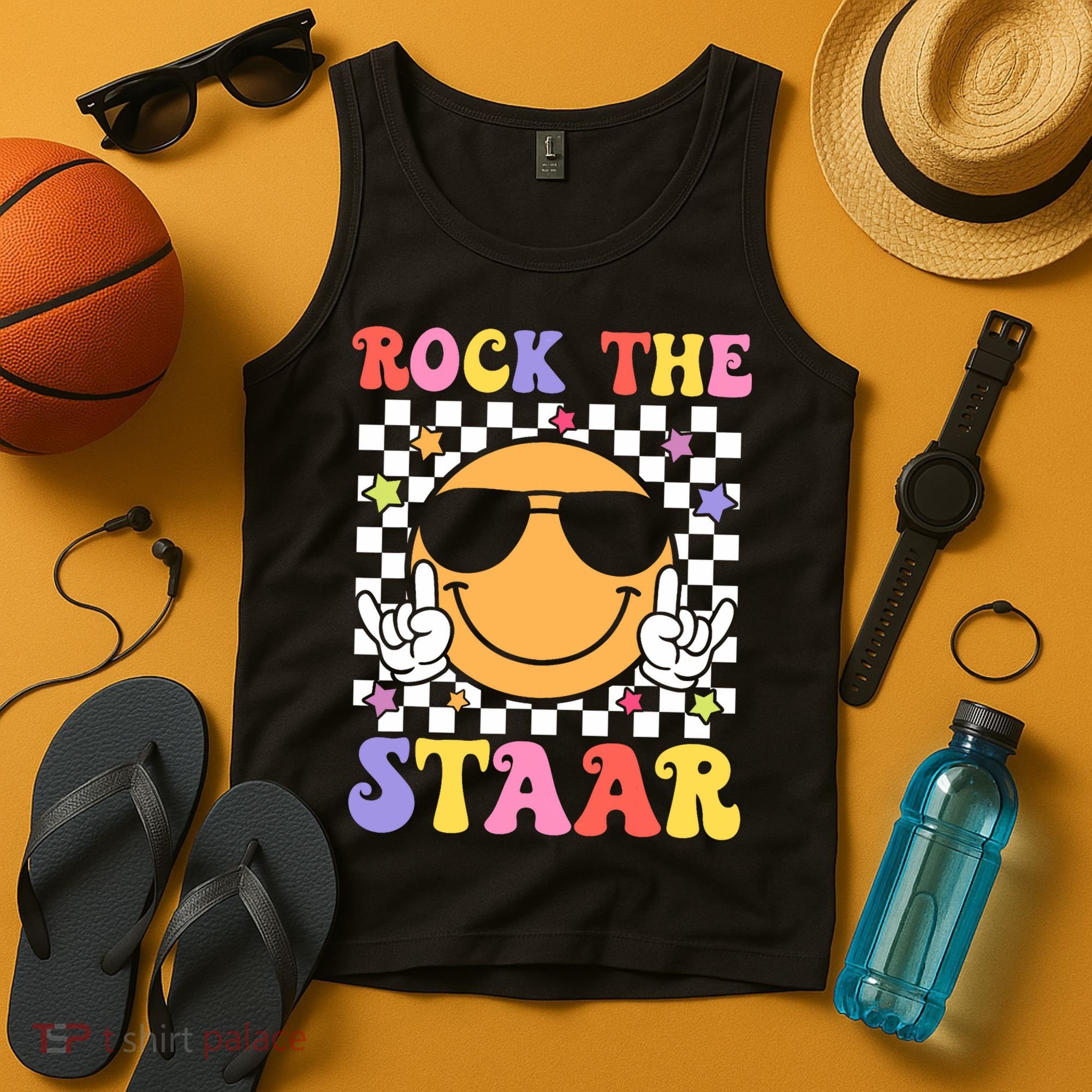 Rock The Staar Test Testing Day Smile Face Groovy Teacher  Tank Top