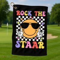 Rock The Staar Test Testing Day Smile Face Groovy Teacher  Golf Towel thumb 1