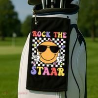 Rock The Staar Test Testing Day Smile Face Groovy Teacher  Golf Towel thumb 2