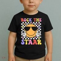 Rock The Staar Test Testing Day Smile Face Groovy Teacher  Toddler T-Shirt thumb 2