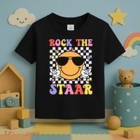 Rock The Staar Test Testing Day Smile Face Groovy Teacher  Toddler T-Shirt thumb 3