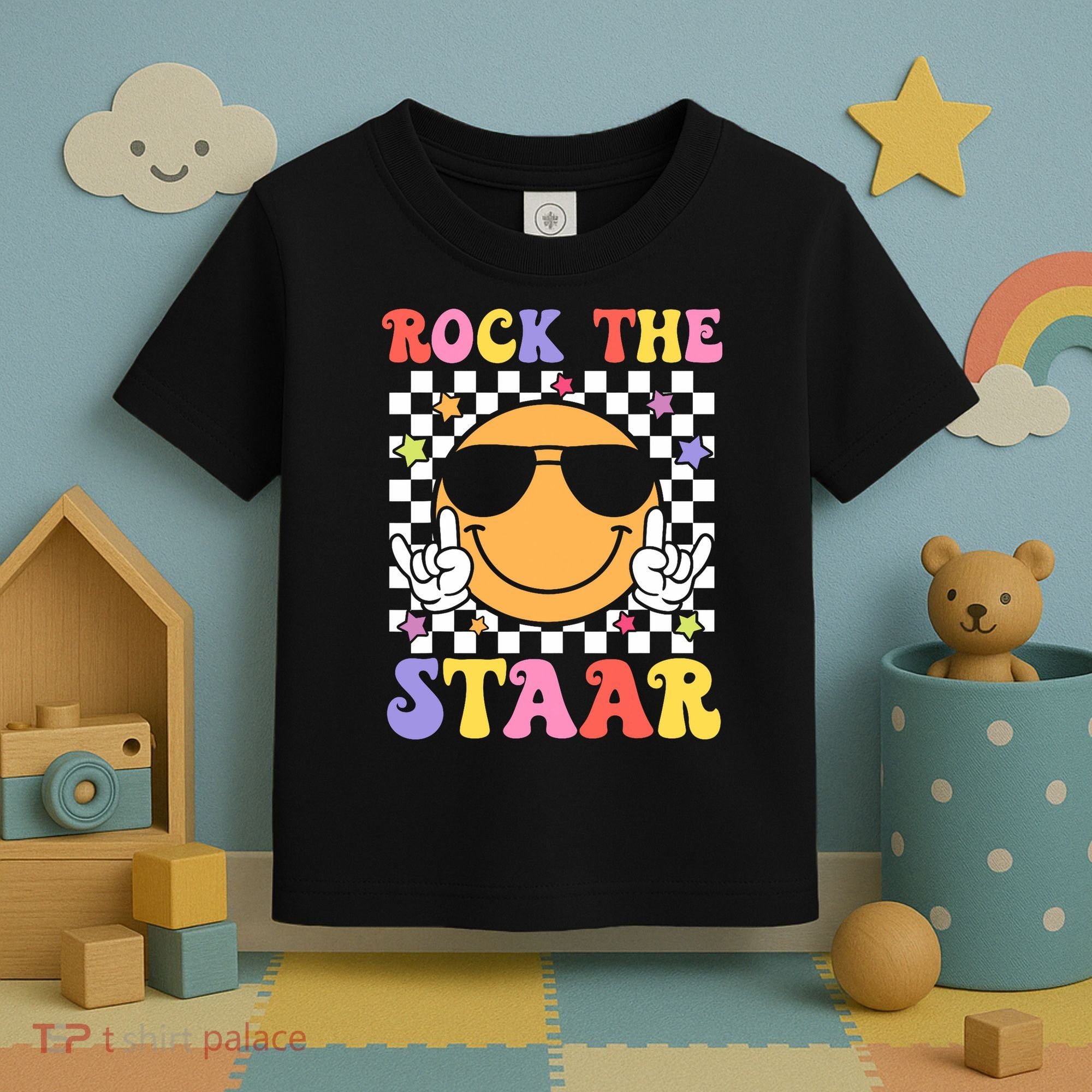Rock The Staar Test Testing Day Smile Face Groovy Teacher  Toddler T-Shirt