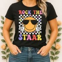 Rock The Staar Test Testing Day Smile Face Groovy Teacher  Women's T-Shirt thumb 2