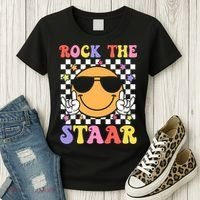 Rock The Staar Test Testing Day Smile Face Groovy Teacher  Women's T-Shirt thumb 3