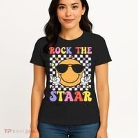 Rock The Staar Test Testing Day Smile Face Groovy Teacher  Women's T-Shirt thumb 4