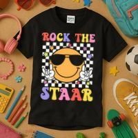 Rock The Staar Test Testing Day Smile Face Groovy Teacher  Kids T-Shirt thumb 3