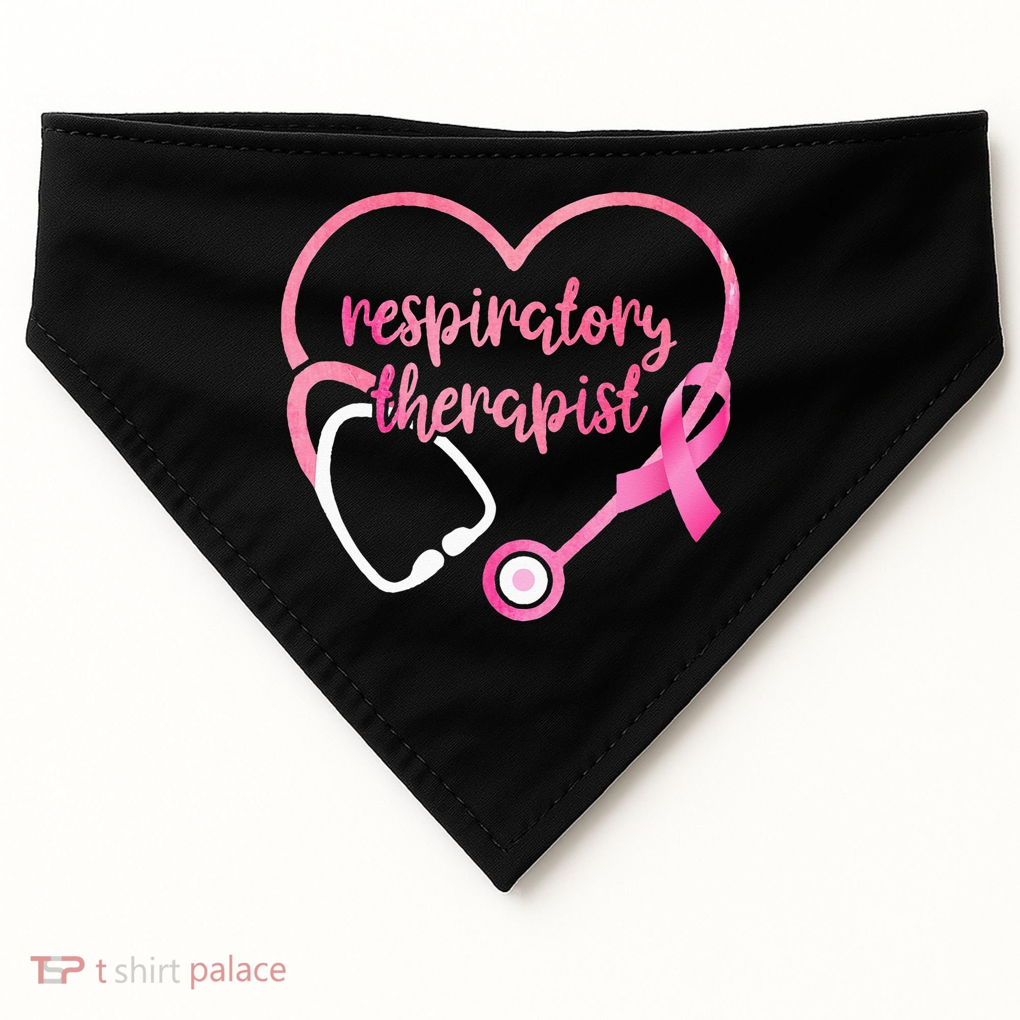 Respiratory Therapist Stethoscope Pink Ribbon Breast Cancer USA-Made Doggie Bandana
