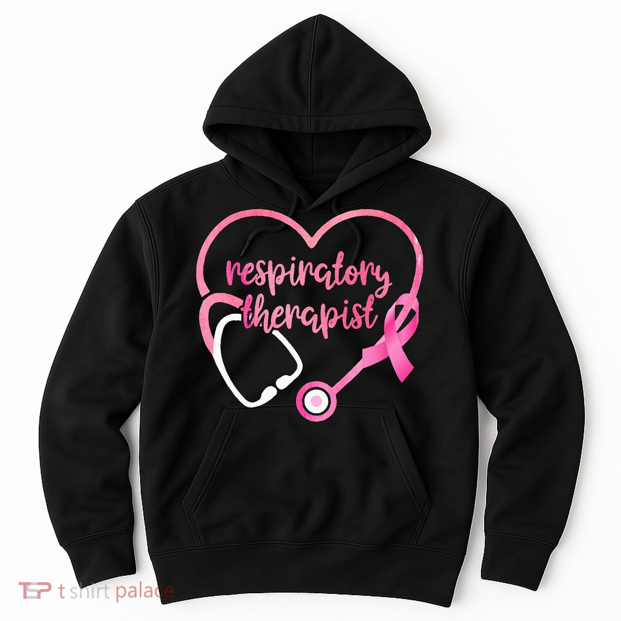 Respiratory Therapist Stethoscope Pink Ribbon Breast Cancer Hoodie