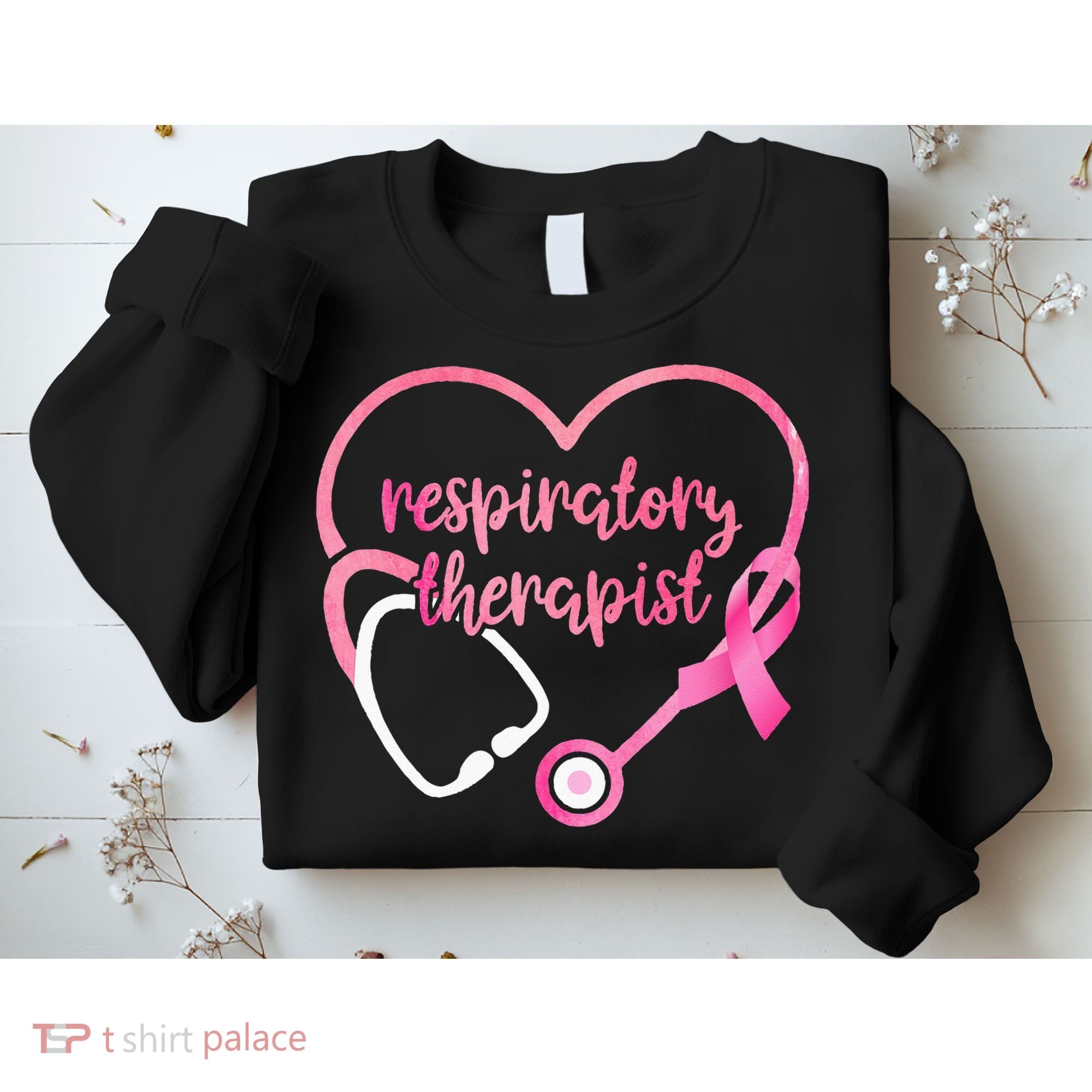 Respiratory Therapist Stethoscope Pink Ribbon Breast Cancer Sweatshirt