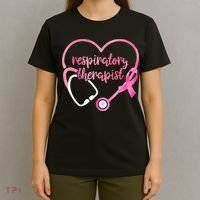 Respiratory Therapist Stethoscope Pink Ribbon Breast Cancer T-Shirt thumb 4