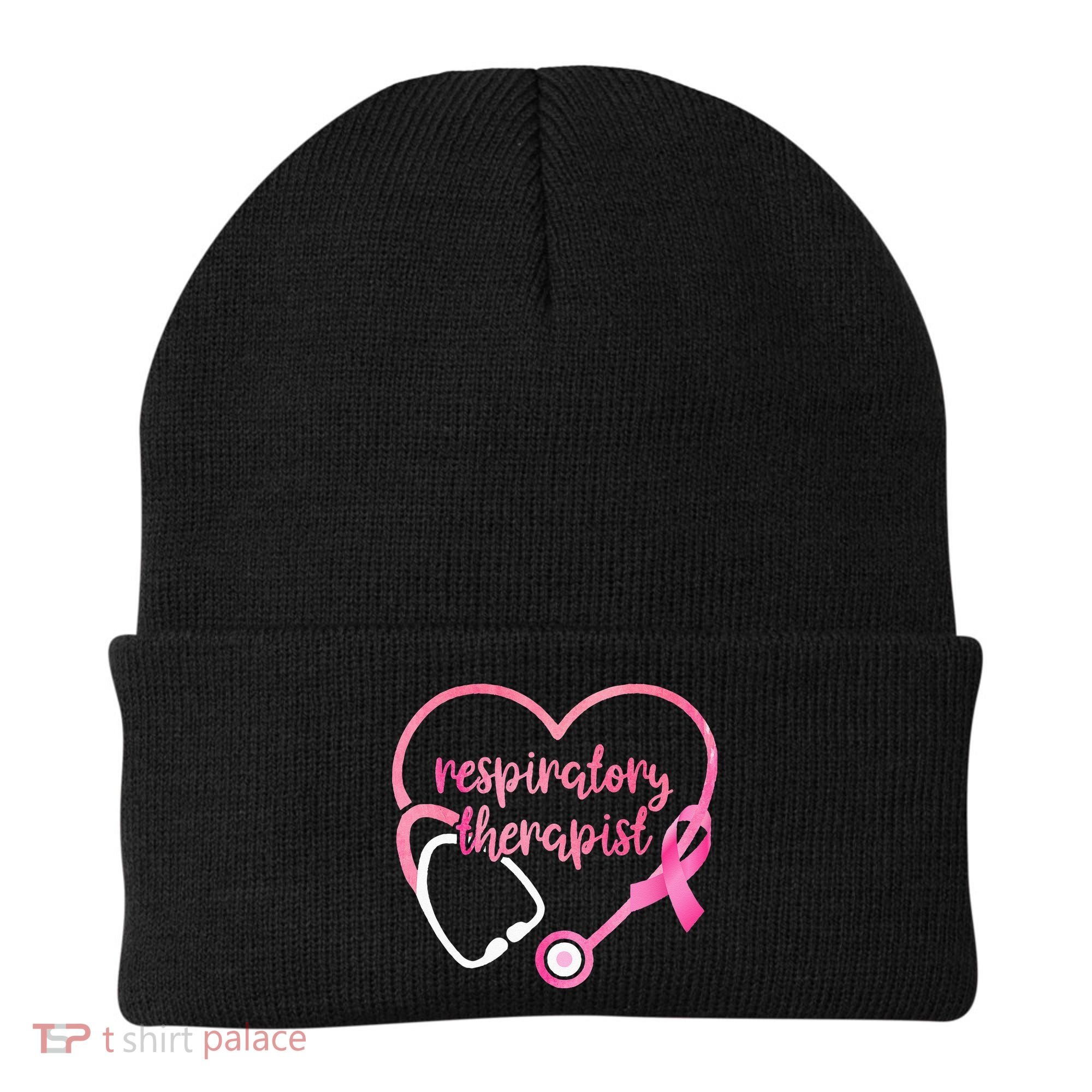 Respiratory Therapist Stethoscope Pink Ribbon Breast Cancer Beanie