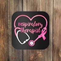 Respiratory Therapist Stethoscope Pink Ribbon Breast Cancer Coaster thumb 0