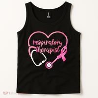 Respiratory Therapist Stethoscope Pink Ribbon Breast Cancer Tank Top thumb 2