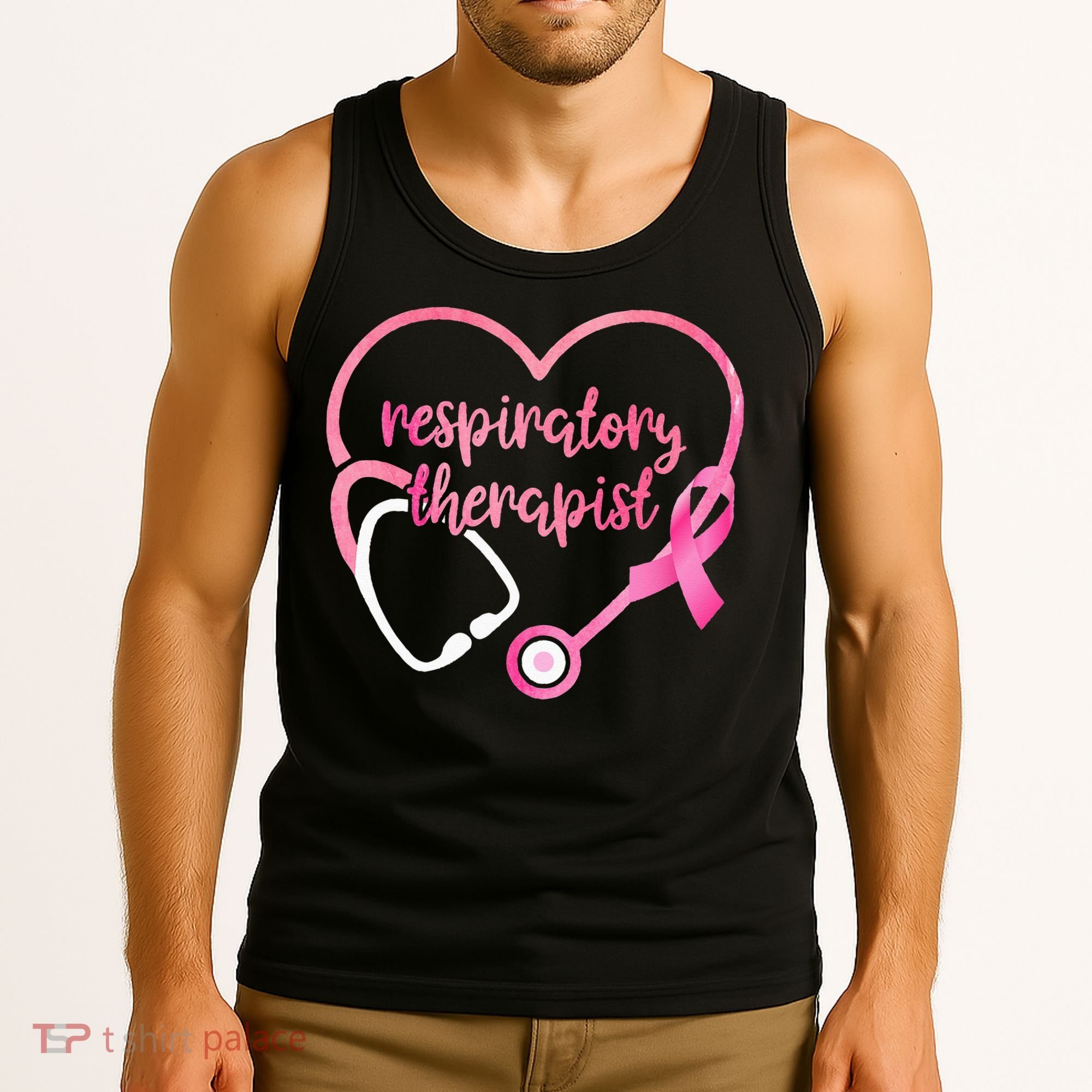 Respiratory Therapist Stethoscope Pink Ribbon Breast Cancer Tank Top