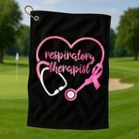 Respiratory Therapist Stethoscope Pink Ribbon Breast Cancer Golf Towel thumb 1