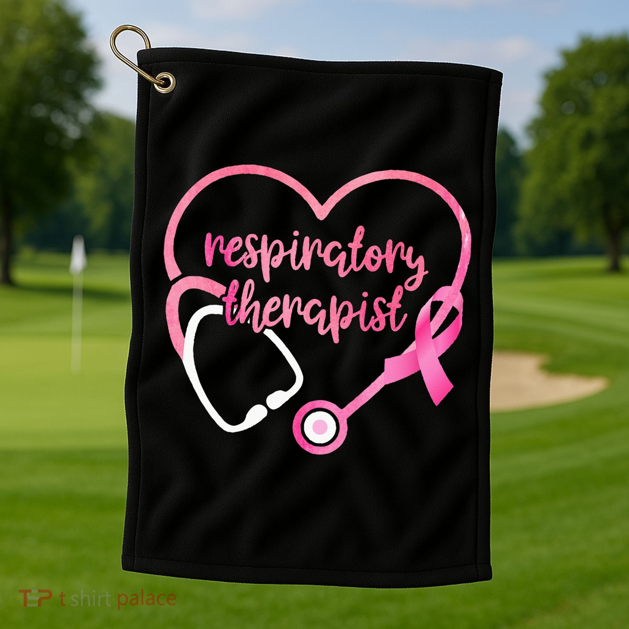 Respiratory Therapist Stethoscope Pink Ribbon Breast Cancer Golf Towel