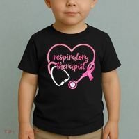 Respiratory Therapist Stethoscope Pink Ribbon Breast Cancer Toddler T-Shirt thumb 2