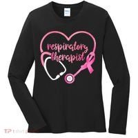 Respiratory Therapist Stethoscope Pink Ribbon Breast Cancer Women's Long Sleeve Shirt thumb 0