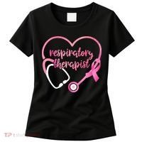 Respiratory Therapist Stethoscope Pink Ribbon Breast Cancer Women's T-Shirt thumb 0