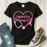 Respiratory Therapist Stethoscope Pink Ribbon Breast Cancer Women's T-Shirt thumb 3