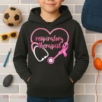 Respiratory Therapist Stethoscope Pink Ribbon Breast Cancer Kids Hoodie thumb 2
