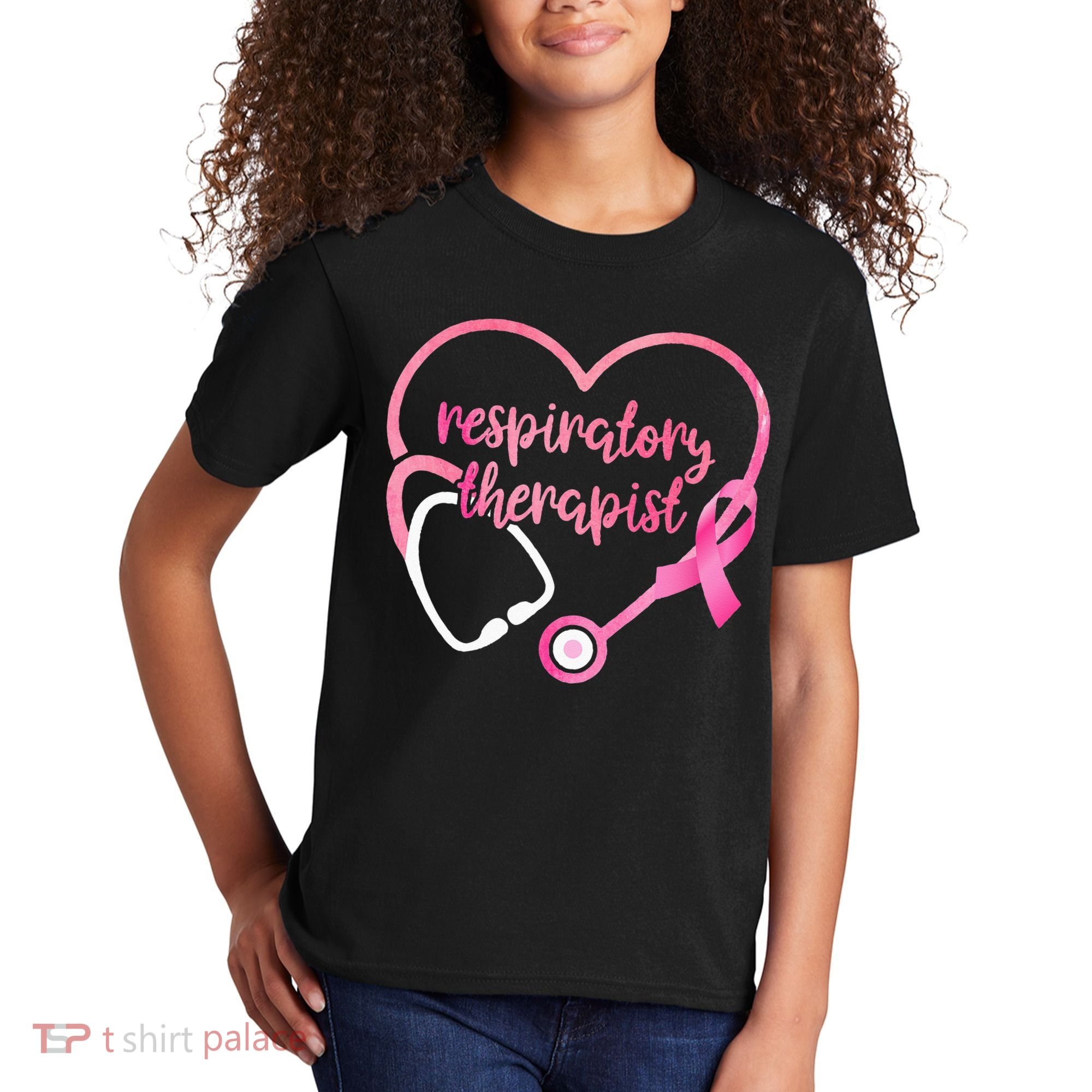 Respiratory Therapist Stethoscope Pink Ribbon Breast Cancer Kids T-Shirt