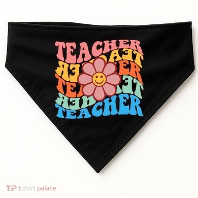 Retro Teacher Sunflower USA-Made Doggie Bandana