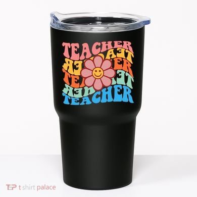 Retro Teacher Sunflower Tumbler