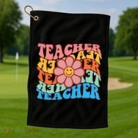 Retro Teacher Sunflower Golf Towel thumb 1