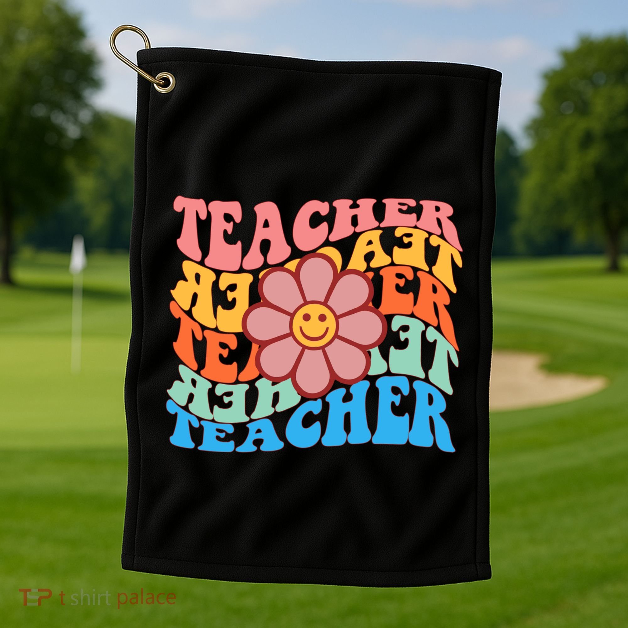 Retro Teacher Sunflower Golf Towel