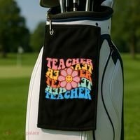 Retro Teacher Sunflower Golf Towel thumb 2