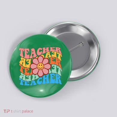 Retro Teacher Sunflower Button