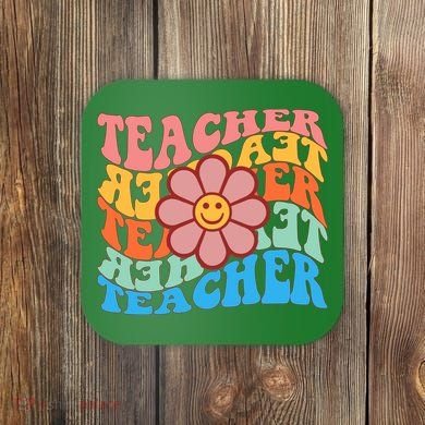 Retro Teacher Sunflower Coaster