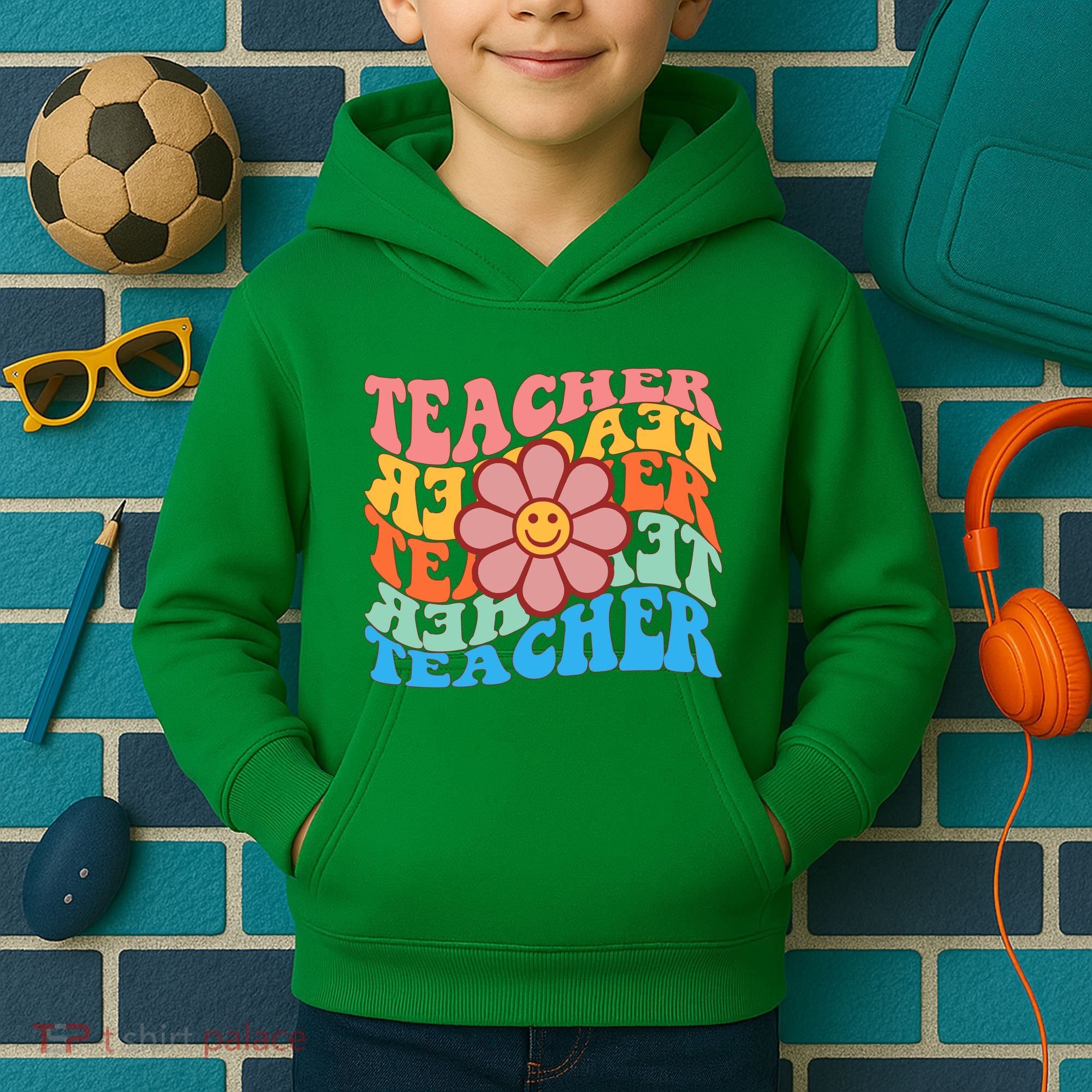 Retro Teacher Sunflower Kids Hoodie