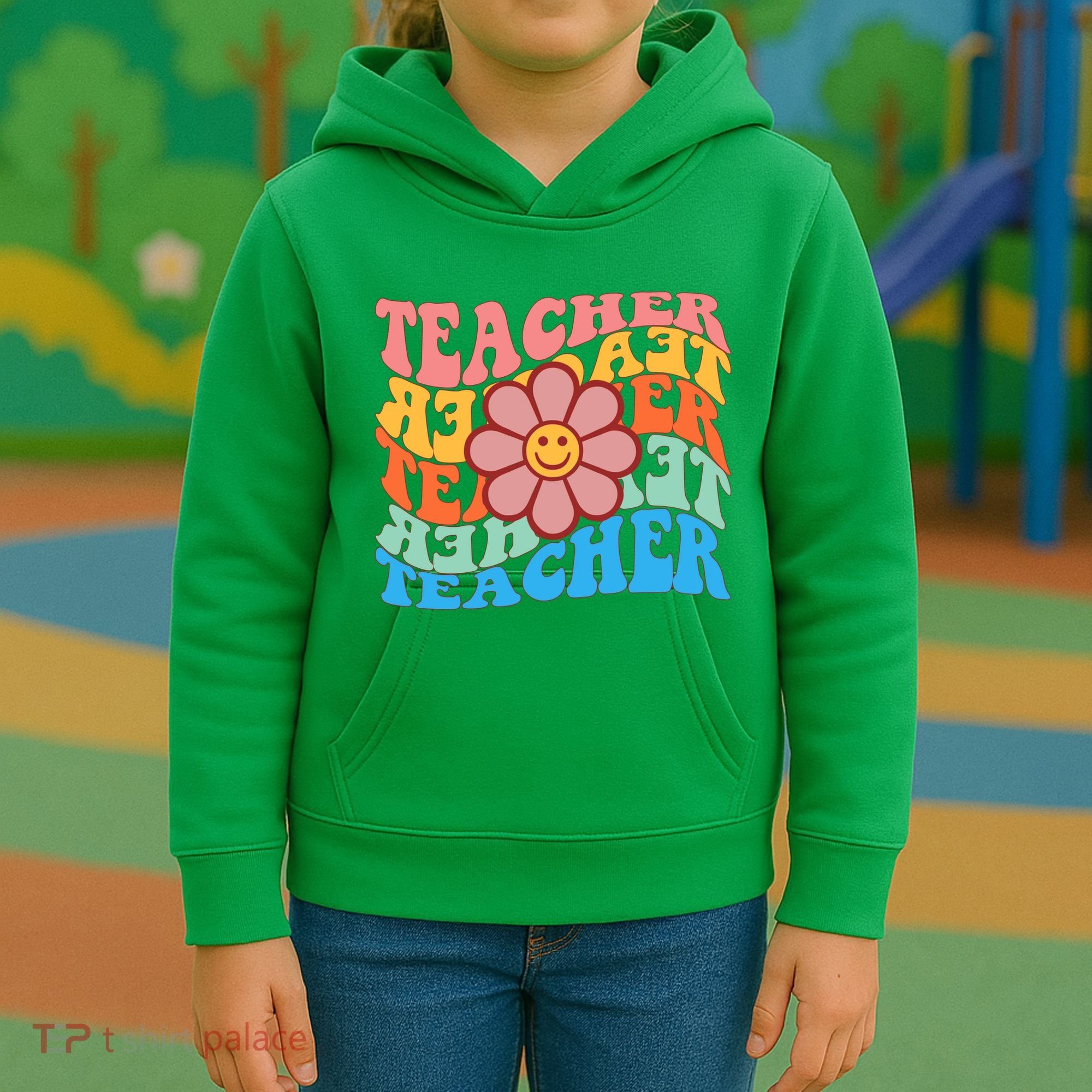 Retro Teacher Sunflower Kids Hoodie