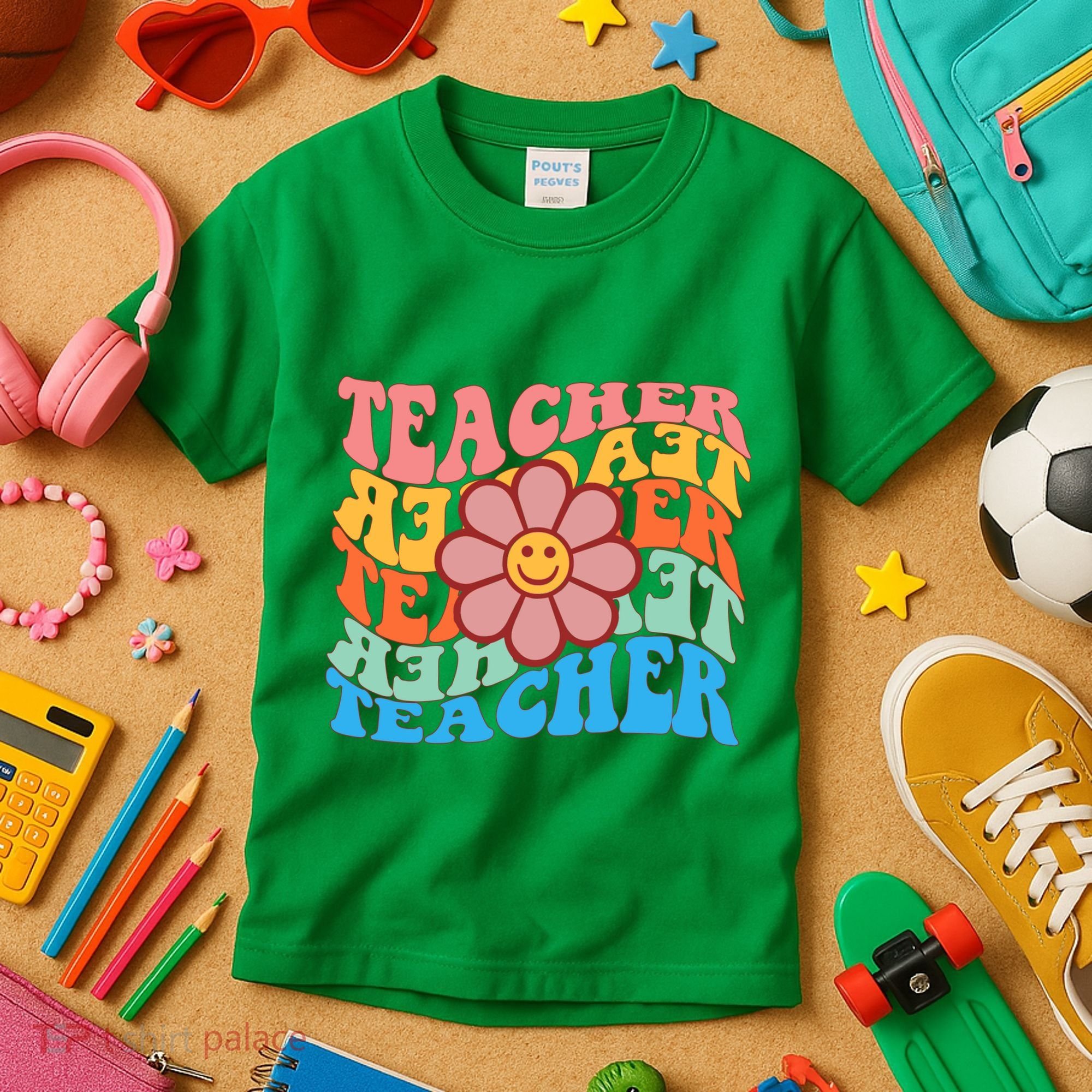 Retro Teacher Sunflower Kids T-Shirt