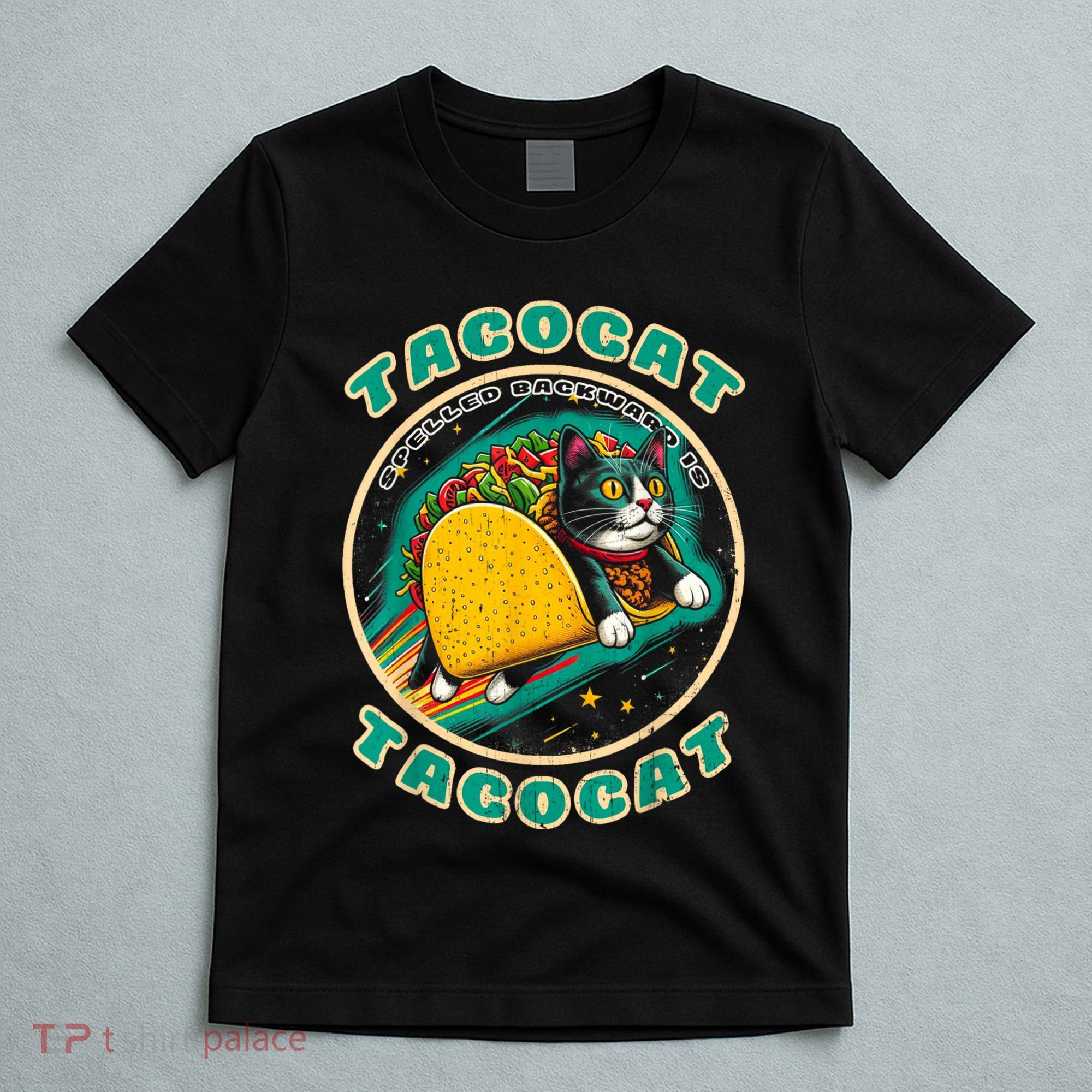 Retro Tacocat Spelled Backward Is Tacocat Funny Cat T-Shirt