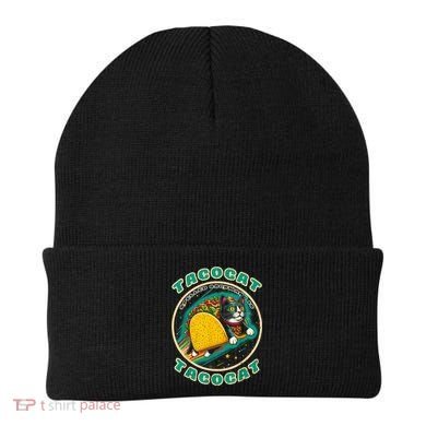 Retro Tacocat Spelled Backward Is Tacocat Funny Cat Beanie