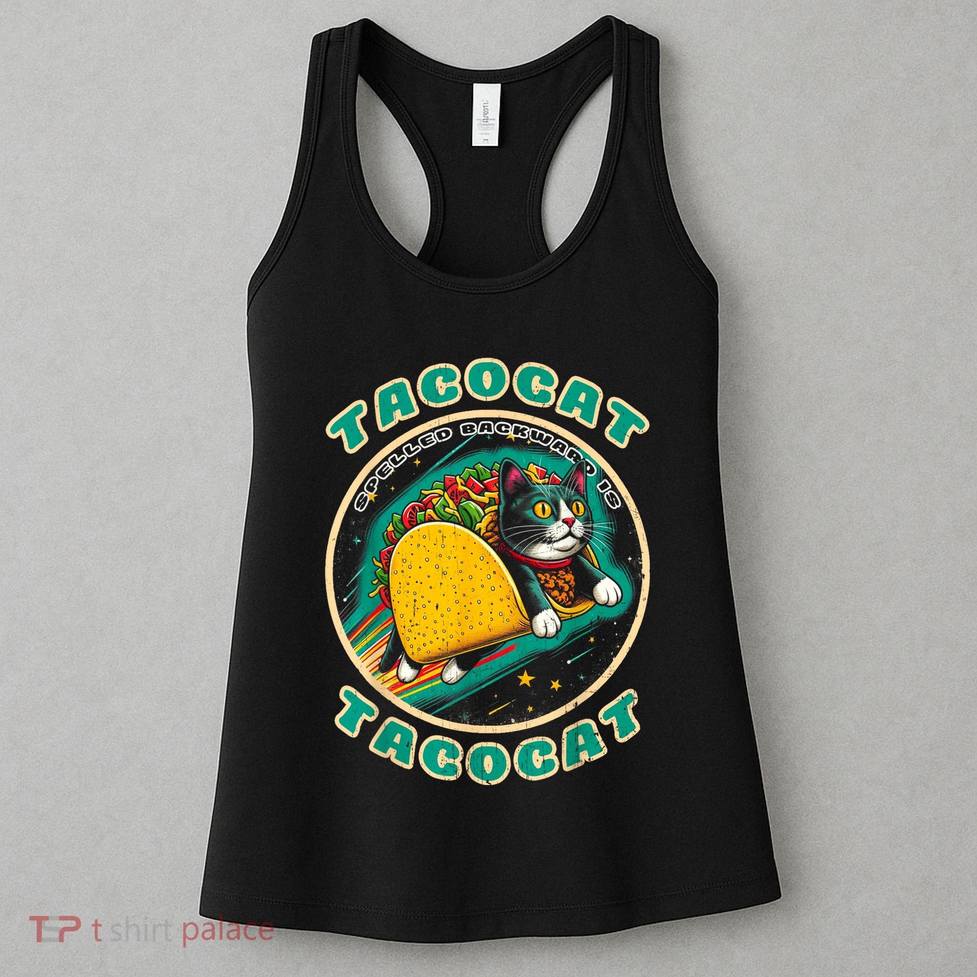 Retro Tacocat Spelled Backward Is Tacocat Funny Cat Women's Tank Top