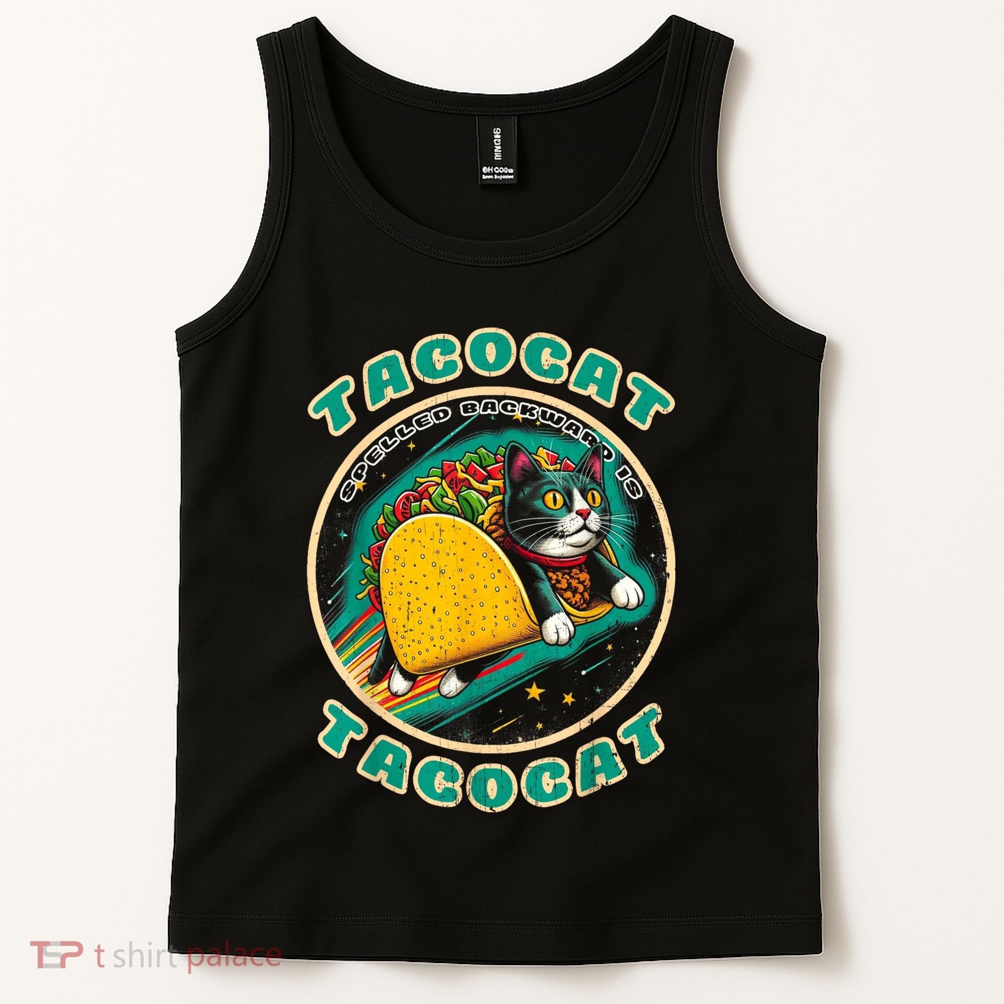 Retro Tacocat Spelled Backward Is Tacocat Funny Cat Tank Top