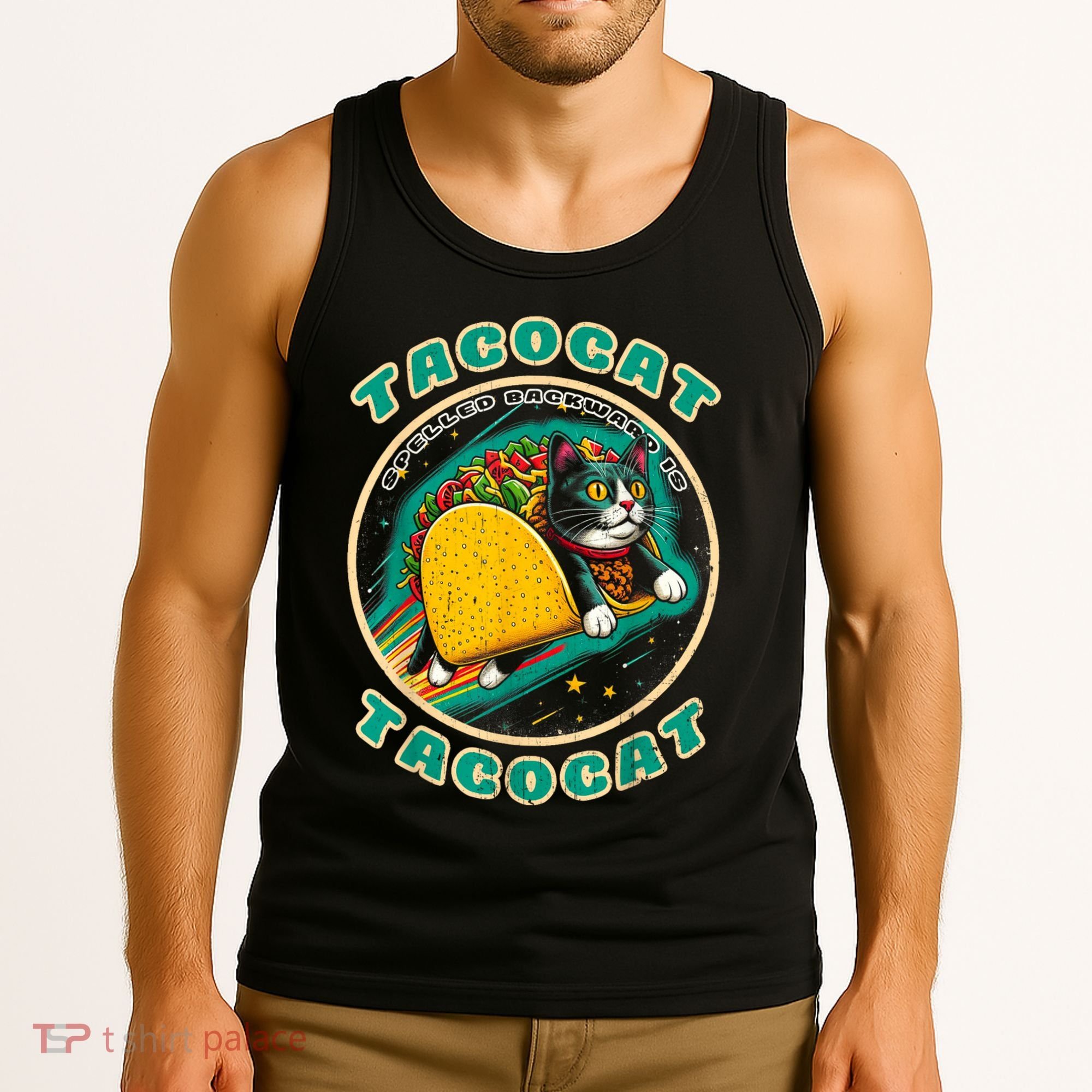 Retro Tacocat Spelled Backward Is Tacocat Funny Cat Tank Top