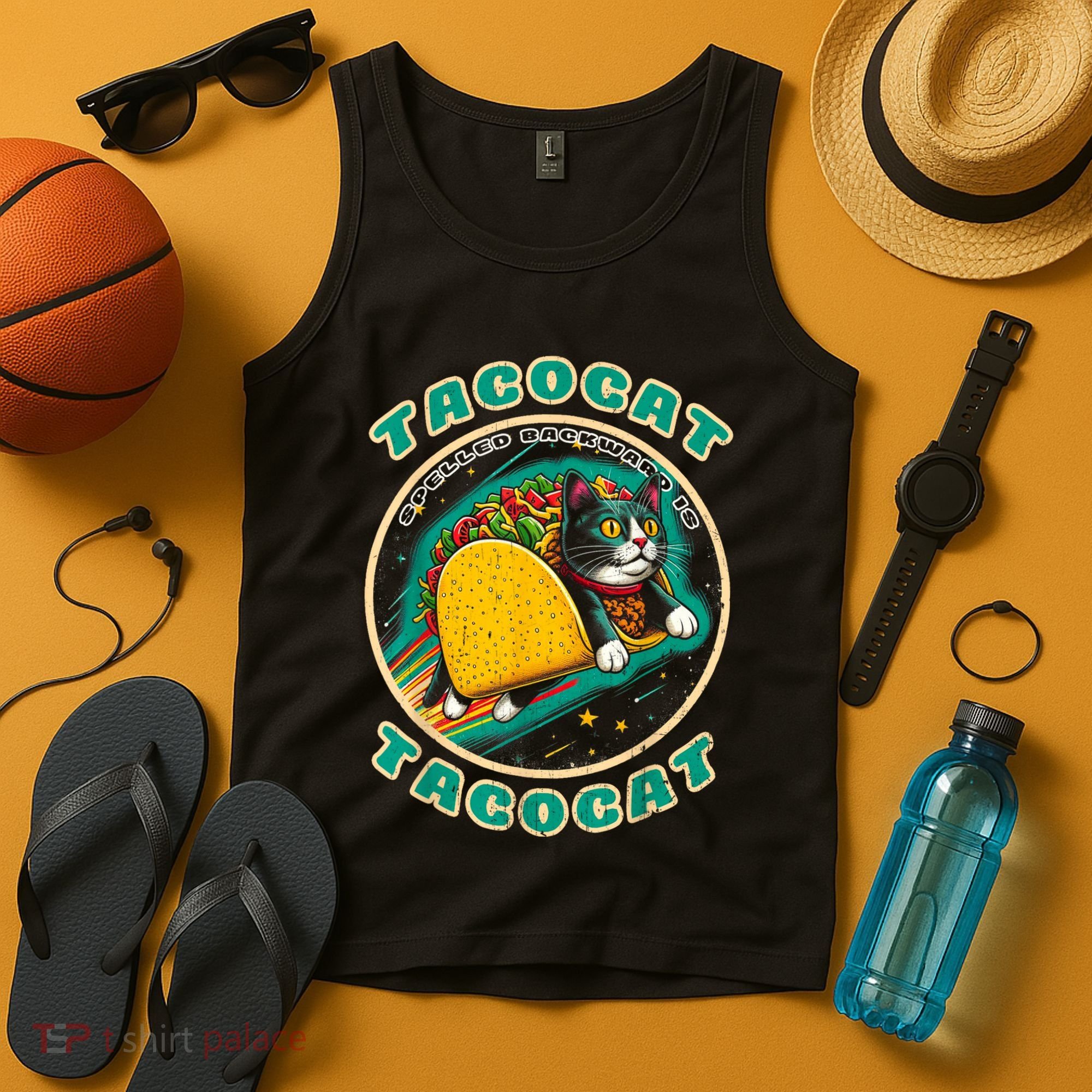 Retro Tacocat Spelled Backward Is Tacocat Funny Cat Tank Top