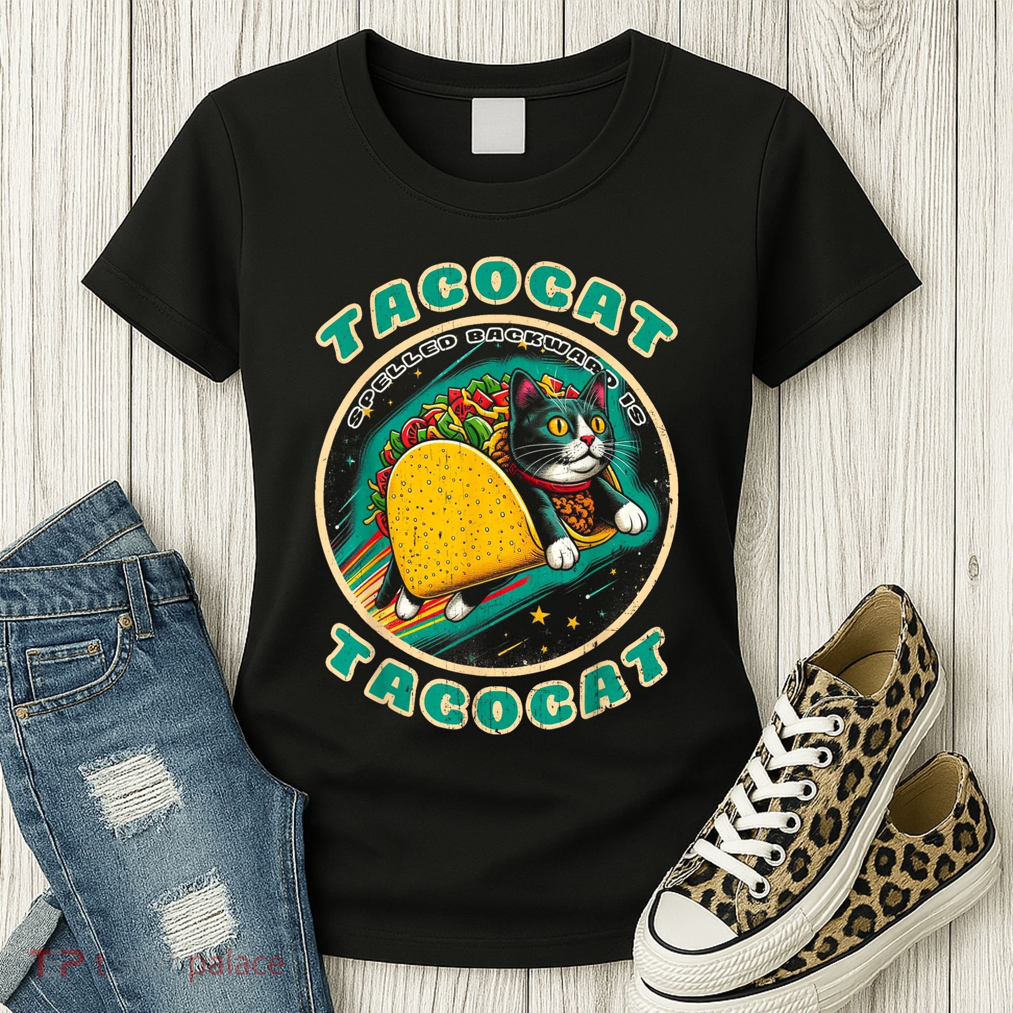 Retro Tacocat Spelled Backward Is Tacocat Funny Cat Women's T-Shirt