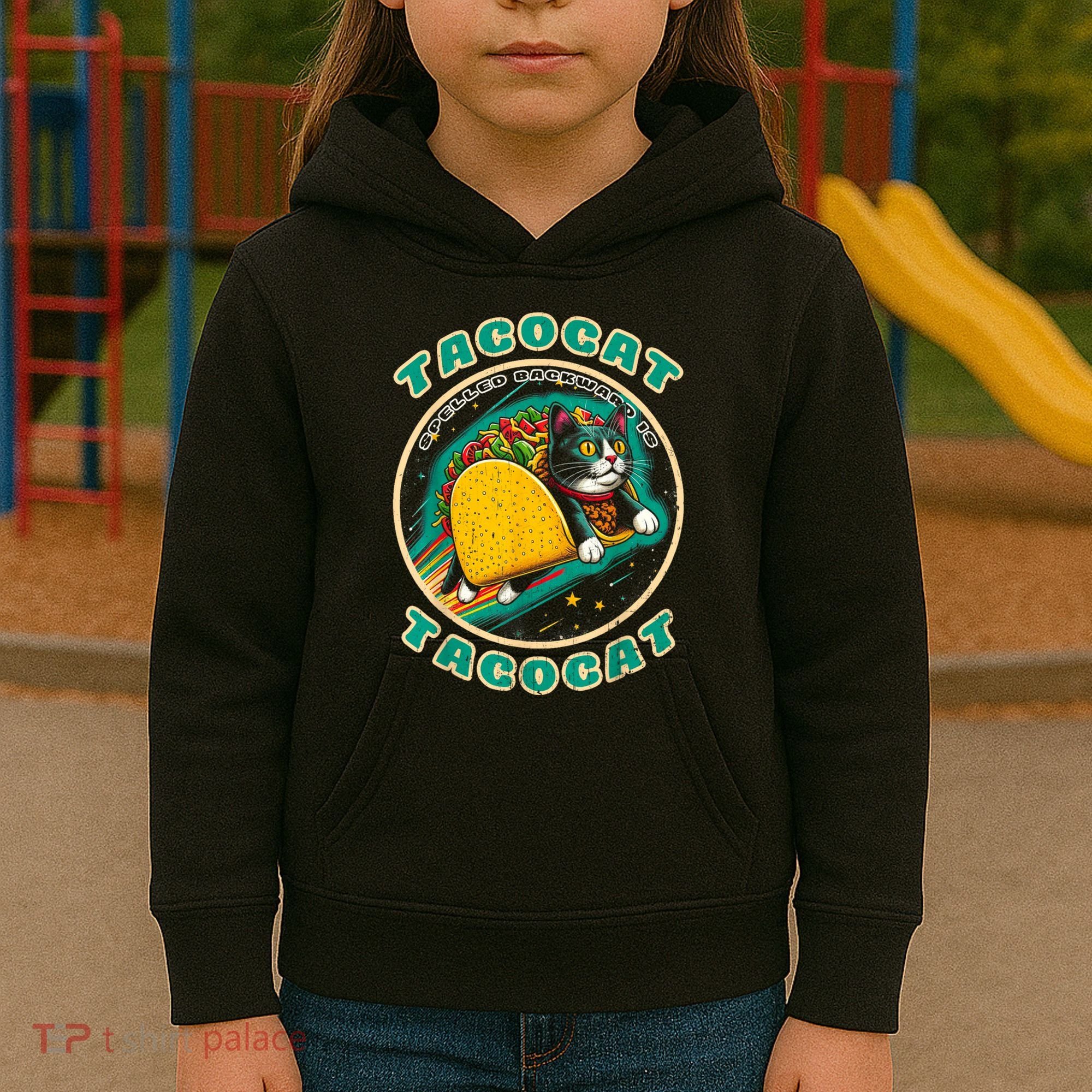Retro Tacocat Spelled Backward Is Tacocat Funny Cat Kids Hoodie